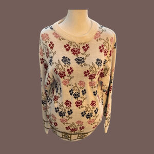 Cabin Creek Floral Knit Sweater | Cream | Size M | Vintage